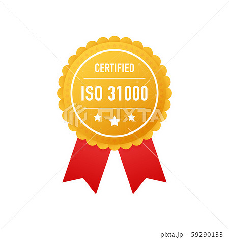 ISO 31000 certified golden label on white 59290133