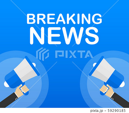 Hand Holding Megaphone with Breaking news. Vector 59290185