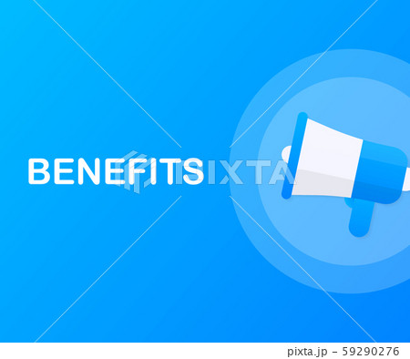 Hand holding megaphone - Benefits. Vector Hand holding megaphone - Benefits. Vector 59290276