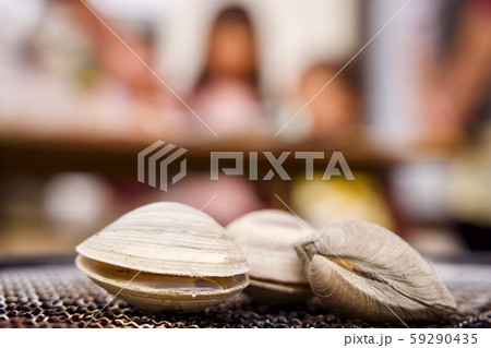 バーベキューでホンビノス貝を焼く家族 バーベキューでホンビノス貝を焼く家族 59290435