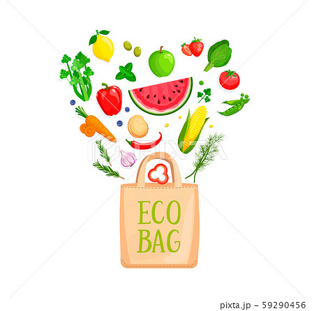 Eco Bag with isolated vegetables and berries. 59290456