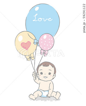 メッセージ付き 風船を持つ赤ちゃん お祝い メッセージカードなどに のイラスト素材