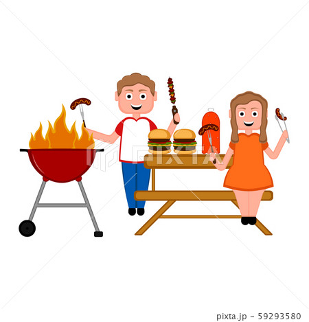 Couple enjoying a barbecue picnic Couple enjoying a barbecue picnic 59293580