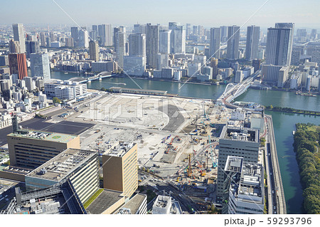 日本の東京都市景観 築地市場跡地。扇形の建物もきれいに取り壊された＝2019年11月6日撮影 59293796