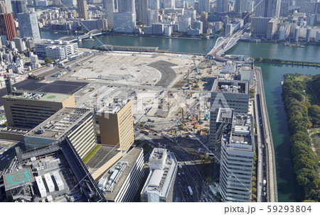 日本の東京都市景観 築地市場跡地。扇形の建物もきれいに取り壊された＝2019年11月6日撮影 59293804