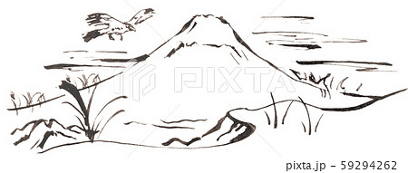鳥獣戯画風富士山 白黒 のイラスト素材 59294262 Pixta
