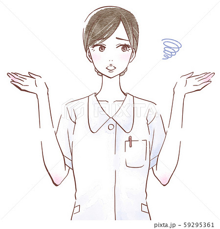 ナース服を着て困った表情の若い女性のイラスト素材