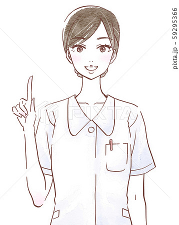 ナース服を着た指差しポーズの女性のイラスト素材