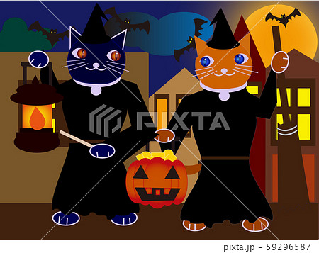 ハロウィンを祝う猫たち３のイラスト素材 [59296587] - PIXTA