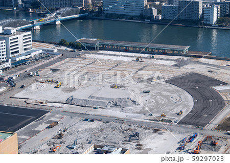 日本の東京都市景観 築地市場跡地。扇形の建物もきれいに取り壊された＝2019年11月6日撮影 59297023
