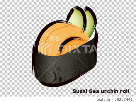 刷觸摸，手繪壽司，鮭魚插圖|海膽，海膽握壽司，軍艦的插圖 59297441
