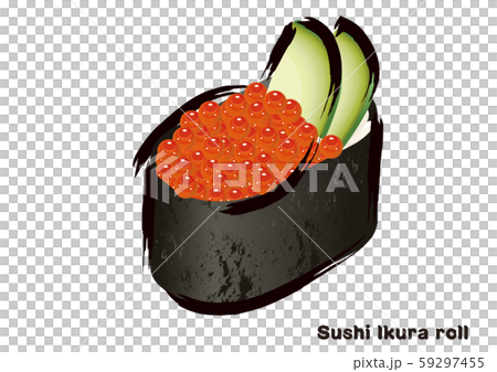 筆タッチ 手描きの寿司 鮨のイラスト イクラの握り寿司 軍艦のイラストのイラスト素材