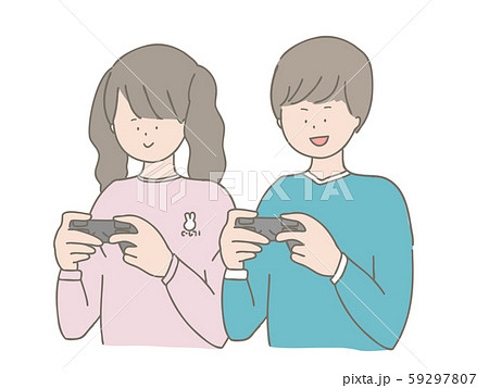 ゲームをする女の子と男の子 59297807
