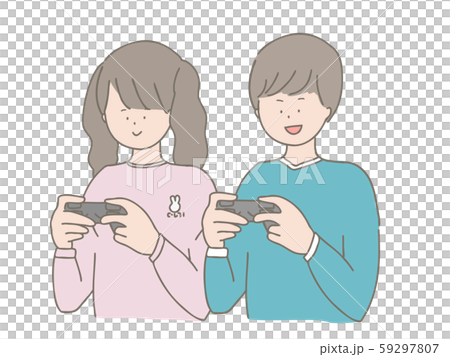 ゲームをする女の子と男の子 59297807