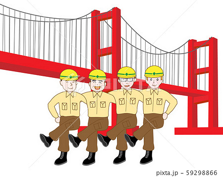 橋の建設作業員たちのチームワークのイラスト素材