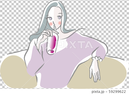 リラックスして飲み物を飲む女性のイラスト素材