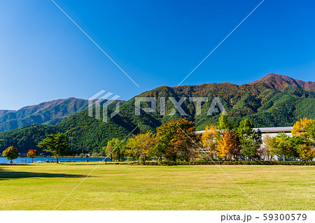 山梨県　秋の河口湖美術館　芝生広場 59300579