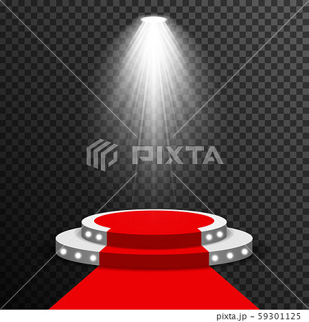 Stage podium illuminated scene spotlight party, award ceremony with red carpet vector Illustration 59301125