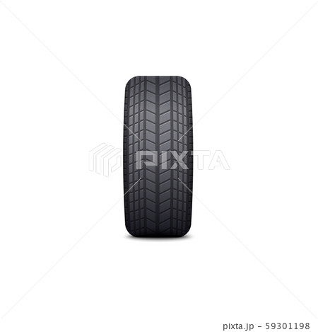 Side view of car wheel showing black tire with realistic tread pattern and rubber texture 59301198