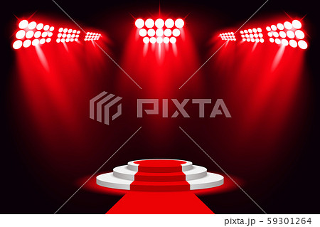 Red arena lighting stage podium background with illuminated spotlight vector illustration 59301264