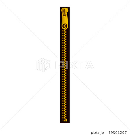 Closed golden metal zipper piece with oval puller and realistic shiny gold texture Closed golden metal zipper piece with oval puller and realistic shiny gold texture 59301297