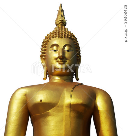 Buddha statue in pubic temple of thailand. Isolated on white background with clipping path. 59303428