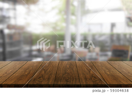 Wood table in blur background of modern restaurant 59304638