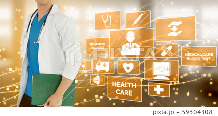 Doctor with Medical Healthcare Graphic in Hospital Doctor with Medical Healthcare Graphic in Hospital 59304808