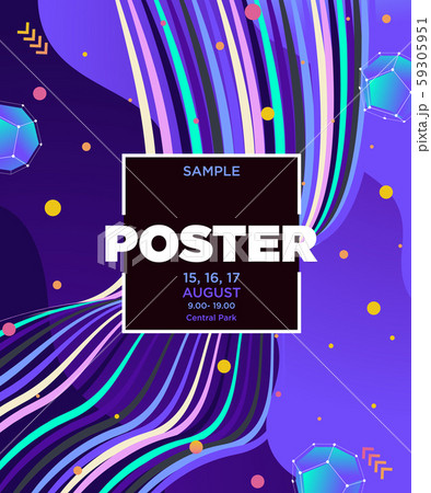 Electronic Music Covers for Summer Night Party or Club Party Flyer. Colorful Waves Gradient Background. Template for DJ Poster, Web Banner, Pop-Up. 59305951