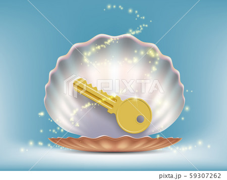 Key To The Lock In A Open Sea Shell のイラスト素材