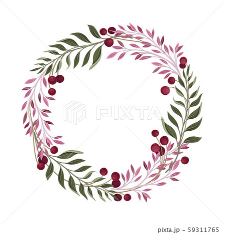 Gathered in Wreath Branches and Berries Vector Decoration 59311765