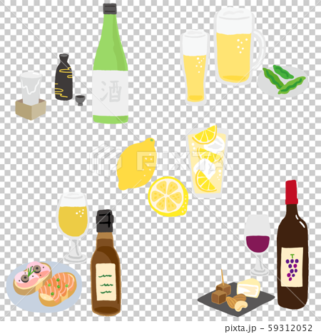 お酒のセット 日本酒 ビール レモンサワー クラフトビール ワインのイラスト素材