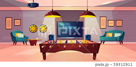 Recreation room in home basement cartoon 59312911