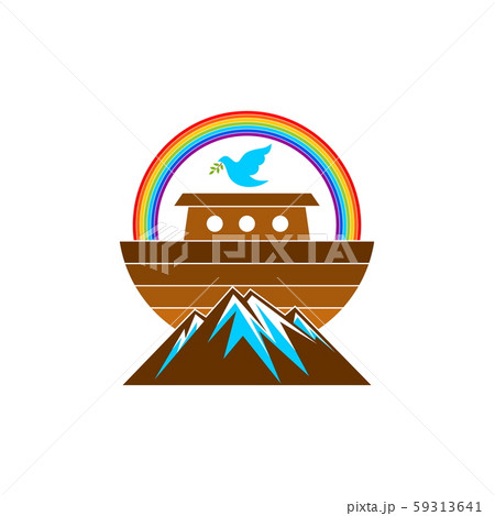 Logo of Noah's Ark. Rainbow - a symbol of the covenant. Dove with a branch of olive. Ship to rescue animals and people from the Flood. Biblical illustration. Logo of Noah's Ark. Rainbow - a symbol of the covenant. Dove with a branch of olive. Ship to rescue animals and people from the Flood. Biblical illustration. 59313641