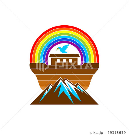 Logo of Noah's Ark. Rainbow - a symbol of the covenant. Dove with a branch of olive. Ship to rescue animals and people from the Flood. Biblical illustration. Logo of Noah's Ark. Rainbow - a symbol of the covenant. Dove with a branch of olive. Ship to rescue animals and people from the Flood. Biblical illustration. 59313659