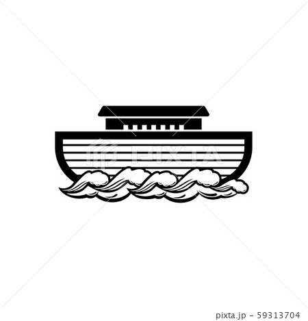 Logo of Noah's Ark. Ship to rescue animals and people from the Flood. Biblical illustration. 59313704