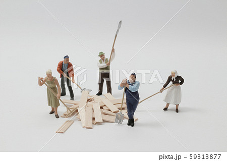 a Pile of cut and prepared wood planks, beams and 59313877