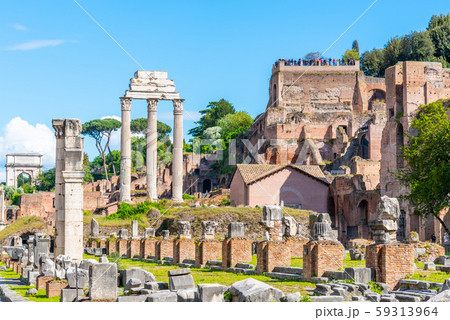 Ancient ruins of Basilica Julia and Temple of Castor and Pollux in Roman Forum, Rome, Italy 59313964