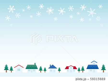 可愛いお家が並ぶのどかな冬の街並み 背景 のイラスト素材