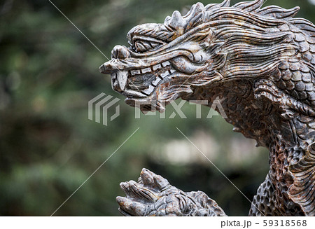 stone dragon statue tree backgroundの写真素材 [59318568] - PIXTA