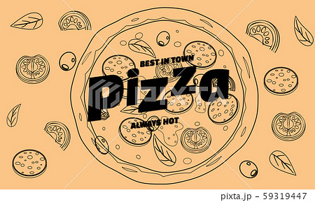 Pizza food menu for restaurant and cafe. Design in doodle lineart style template flyer baner with 59319447