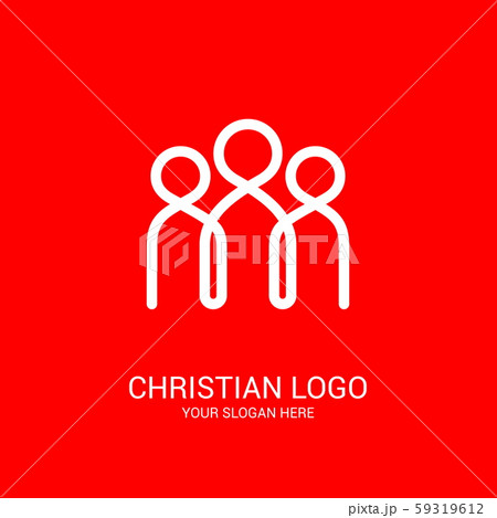 Church logo and biblical symbols. The unity of believers in Jesus Christ, the worship of God, participation in the evening of the Lord and the reading 59319612