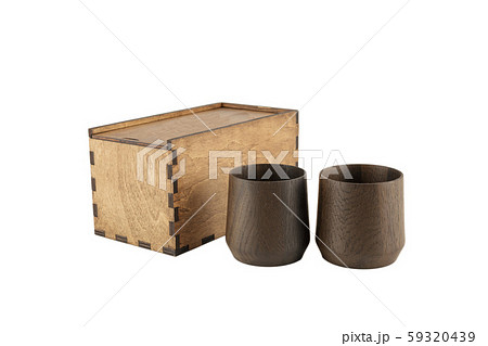 Wooden handmade glasses in a box on a white 59320439