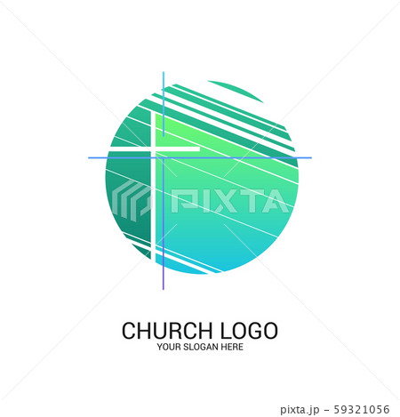 Church logo and christian symbols. Cross of the Savior Jesus Christ and geometric abstract symbols. 59321056
