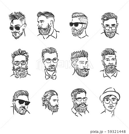 Vector Illustration Concept Of Hipster Portrait のイラスト素材
