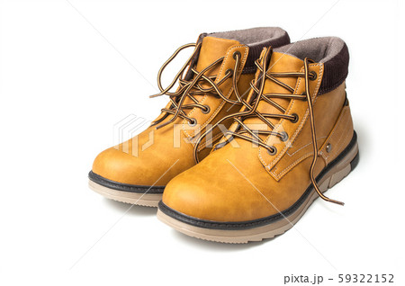 Closeup of orange leather boots for men Closeup of orange leather boots for men 59322152