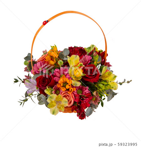 Bouquet in a basket with a cow of God 59323995