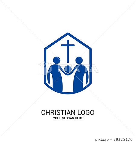 Christian church logo. Bible symbols. Community of believers in Jesus Christ. 59325176
