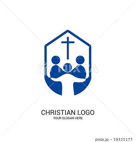 Christian church logo. Bible symbols. Community of believers in Jesus Christ. 59325177