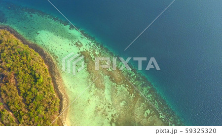 Aerial view of Phi Phi, Maya beach with blue 59325320